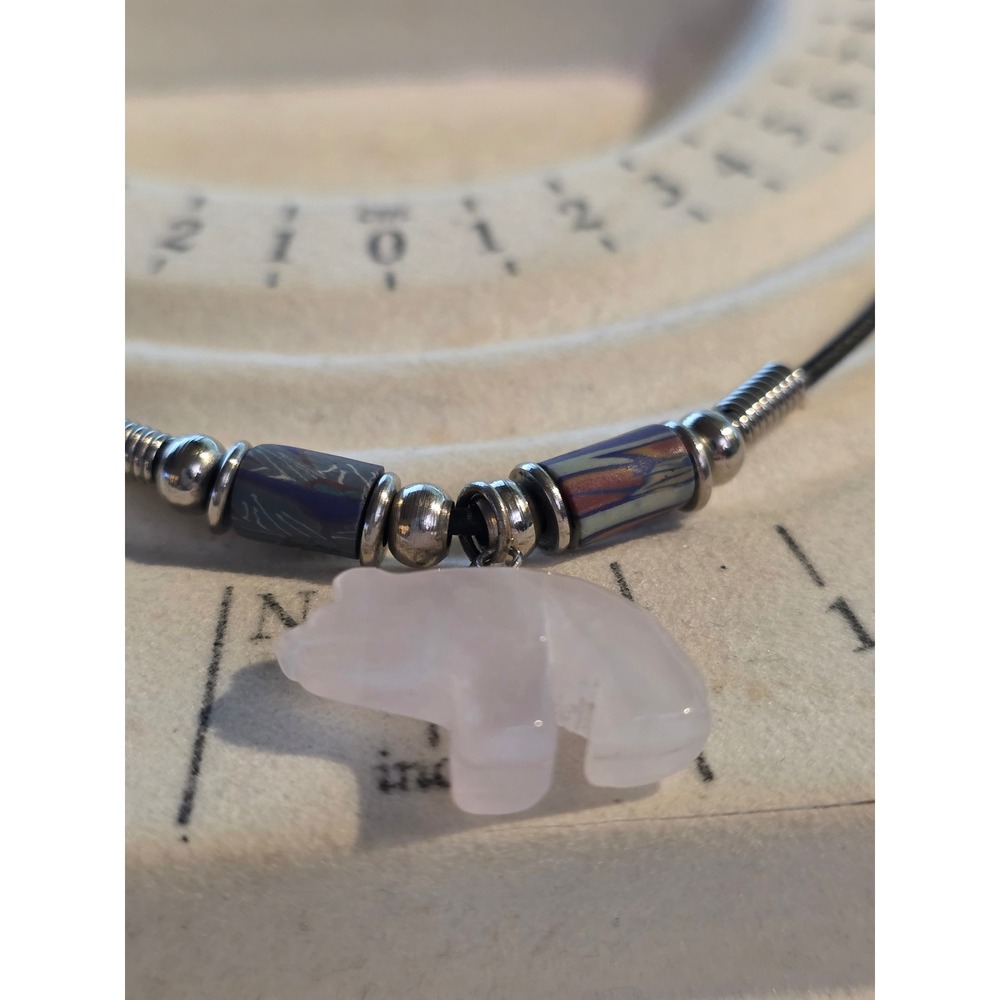 Rose Quartz Zuni Style Bear Fetish Necklace 18" Pink Stone Southwestern Jewelry - Picture 4 of 8